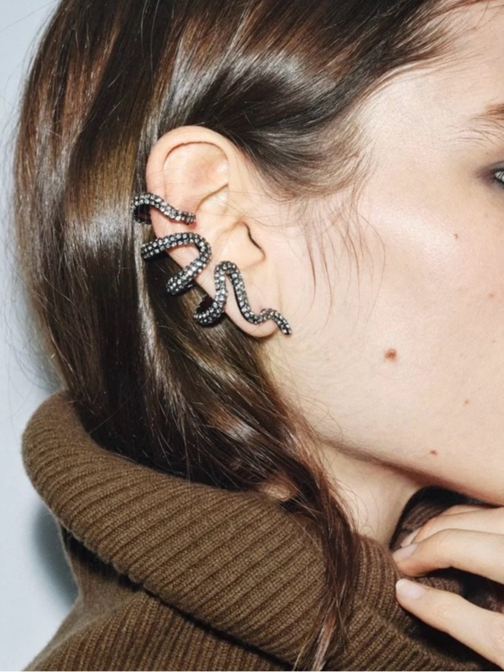 Zara Rhinestone Set of Snake Ear Cuff - Black Sparkle - Picture 1 of 7